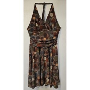 Jones New York Womens Dress 16 Earth Tone Geometric Halter Neck Fit Flare Dress